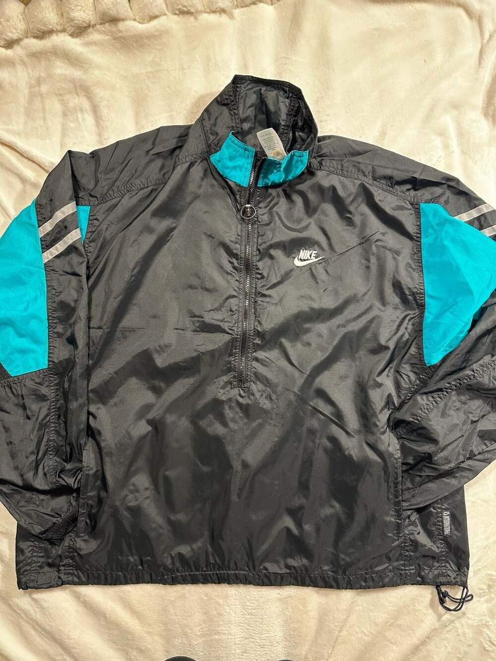 Vintage 90s Nike Black and Teal 1/2 Zip Windbreaker Jacket XLarge